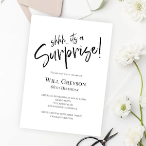 ANY AGE Shhh it&#39;s A Surprise Invitation Template Surprise Party Invitation Elegant Surprise Party Invite Birthday Party Invitation,#WP21_15