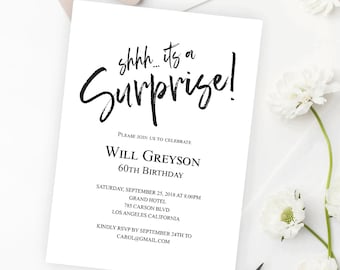 ANY AGE Shhh it&#39;s A Surprise Invitation Template Surprise Party Invitation Elegant Surprise Party Invite Birthday Party Invitation,#WP21_15