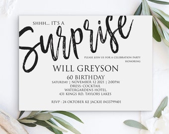ANY AGE Shhh it&#39;s A Surprise Invitation Template Surprise Party Invitation Elegant Surprise Party Invite Birthday Party Invitation,WP21_45