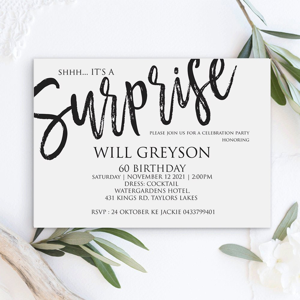 ANY AGE Shhh it's A Surprise Invitation Template Surprise Party I…