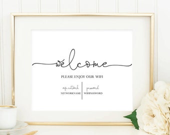 Wifi Sign Template, Printable Wifi Password, Welcome Guest Room Internet Sign, Editable, INSTANT DOWNLOAD, Templett,4x6, 5x7, 8x10, WPS21_10