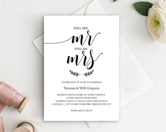 Vow Renewal Invitation Template, INSTANT DOWNLOAD, Wedding Anniversary, Renew Vows, Mr and Mrs, 100% Editable Template, Digital,#WP21_19