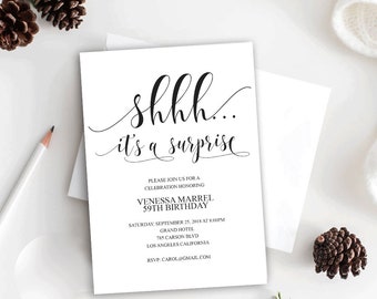 Shhh Surprise Party, ANY AGE, Surprise Birthday, Shhh its a Surprise Invitation, Surprise Birthday Party Invitations, #WP21_07
