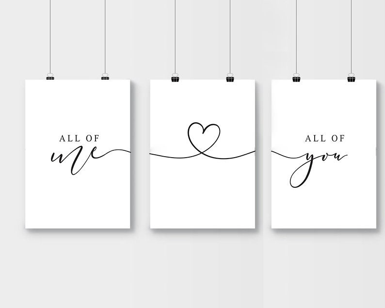 All of Me Loves All of You, Set of 3, Love Quote, Bedroom Print ...