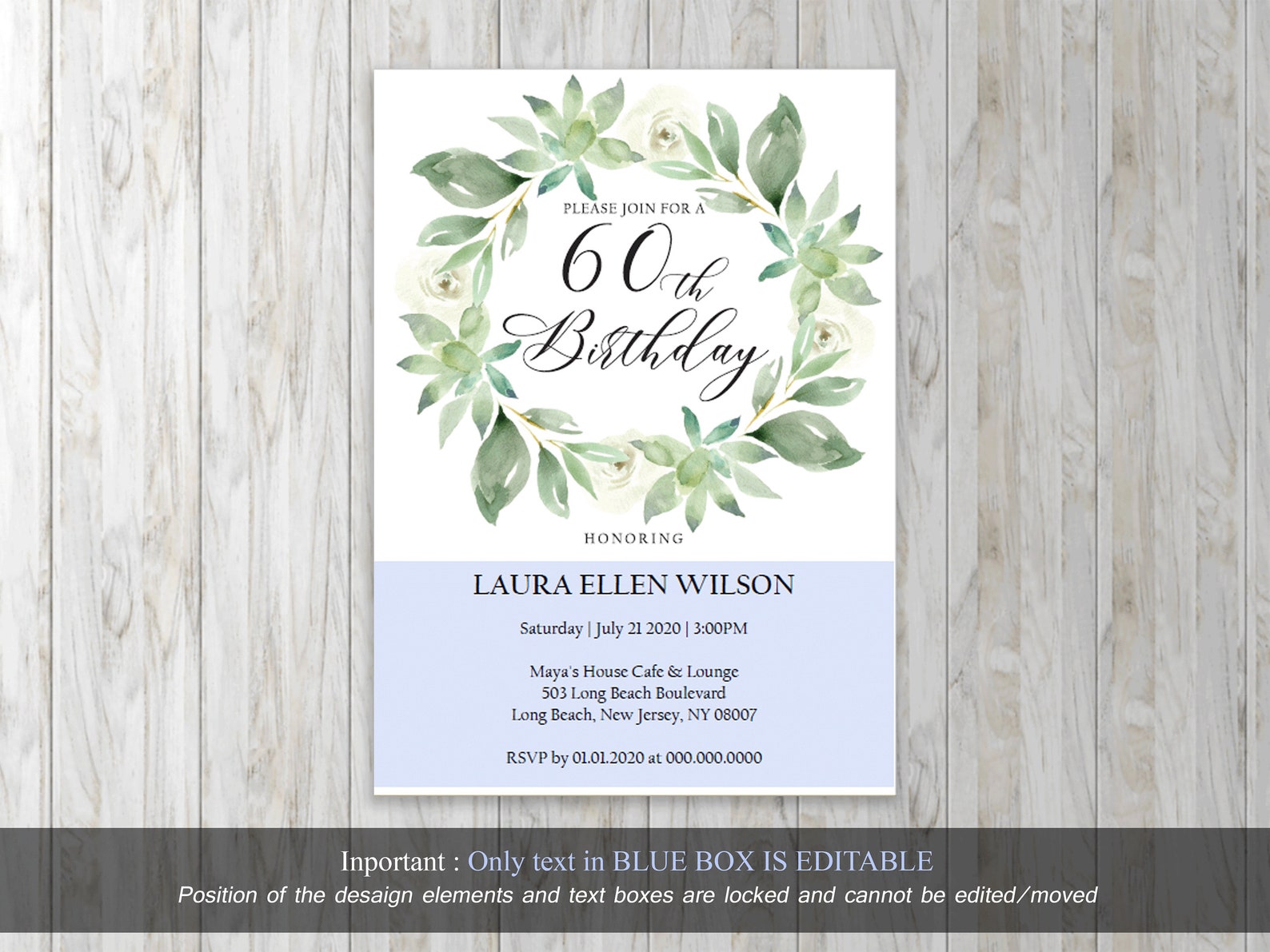 60th Surprise Birthday Invitation, Rustic Black Floral Birthday Party