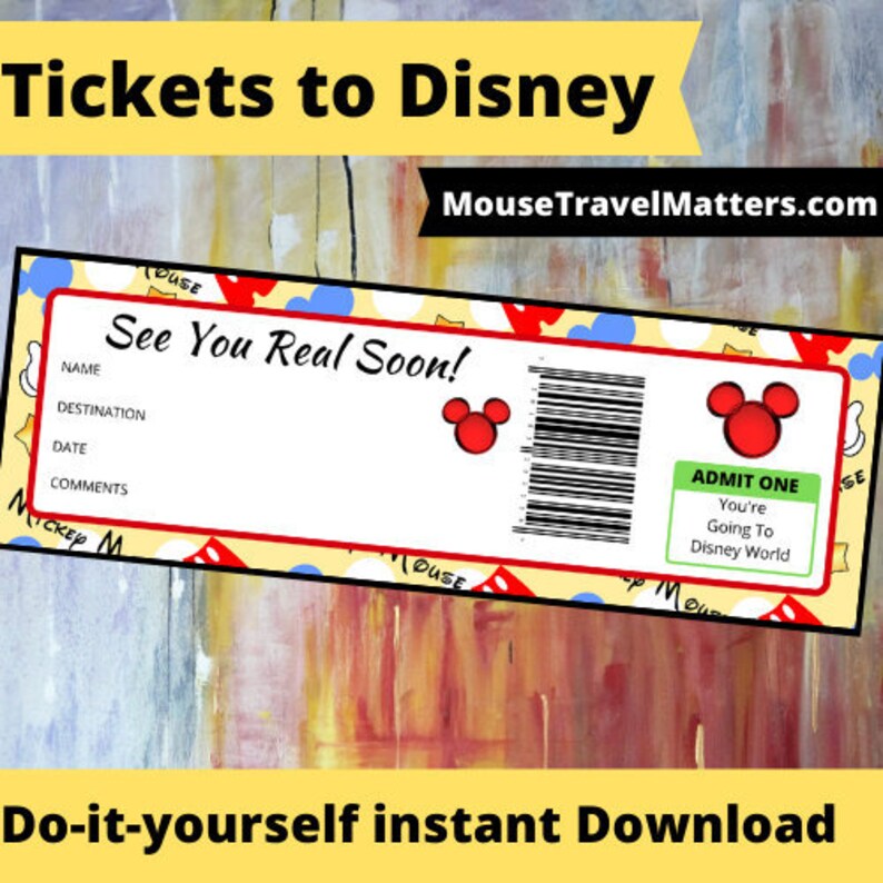 Printable Ticket To Disney DIY Personalize INSTANT DOWNLOAD | Etsy