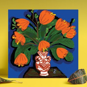 Owl with tulips flowercard
