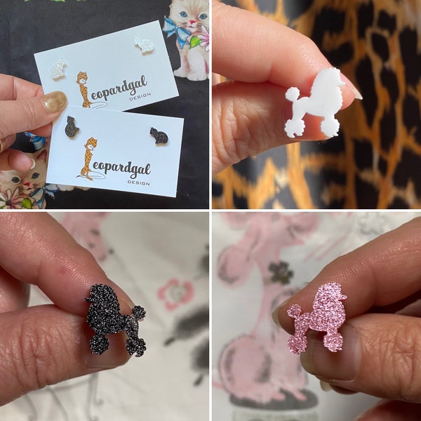 SWAP CARD Vintage Style Cats and Dogs Assorted Small Laser Cut Acrylic Stud Earrings Poodle Cat