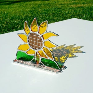 Sunflower Stained Glass Block, Hand Painted Pop Art Gift, Floral