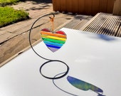 Stained Glass Rainbow heart suncatcher, rainbow decor, window decor, wall art, rainbow heart, thank you gift, stained glass decor