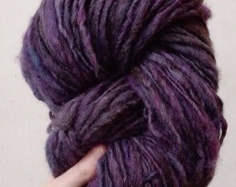 Handspun Wool Yarn Purple Hand Dyed Single Ply