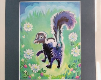 Skunk Painting, Cute Skunk Art Print, Skunk Fine Art, Nature Wall Art, Animal Home Decor, Whimsical Animal Art