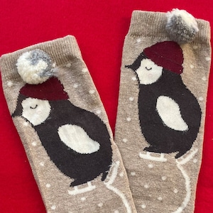 Penguin Socks with Pom pom, Cute Penguin Socks, Winter Theme Socks, Funny Christmas Socks, Socks Gift, Stocking Stuffer, Christmas Gift