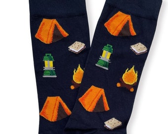 Unique Camp Socks, Camp Flame Socks, Caravan Socks, Camping Socks, Camper Gift, Gift for Him, Cool Socks, Unisex Socks, Nature Socks