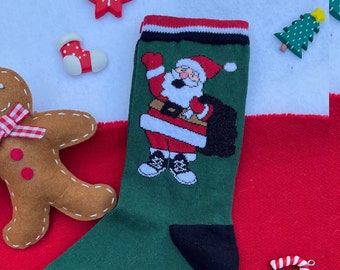Cute Santa Claus Socks, Christmas Socks, Funny Christmas Socks, Christmas Gift for Woman, Gift for Him, Stocking Stuffer, Santa Pattern
