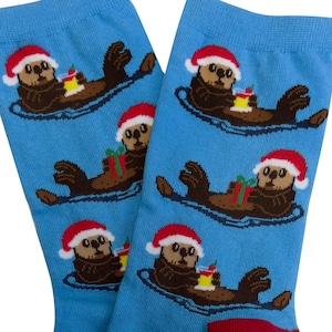 Christmas Theme Funny Otter Socks, Stocking Filler, Margarita Cocktail Socks, Cotton Women Men's Sizes