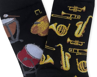 Instrument Socks, Saxophone Gift, Drummer Gift, Brass Socks, Percussion Socks, Musician Gift, Music Teacher Gift, Christmas Gift