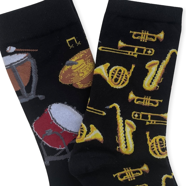 Chaussettes pour instrument, cadeau saxophone, cadeau batteur, chaussettes en laiton, chaussettes pour percussions, cadeau musicien, cadeau professeur de musique, cadeau de Noël