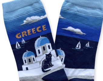 Greece Socks, Greece Gift, Greek gift, Atina Socks, Greece Vacation Clothing, Cruise Vacation Gift, Greek student gift, Greek Teacher Gift