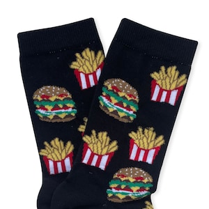 Burger Socks, Fries Socks, Fast Food Socks, CheeseBurger Socks, Junk Food Socks, Novelty Socks, Cheat Day Socks, Hamburger Gift