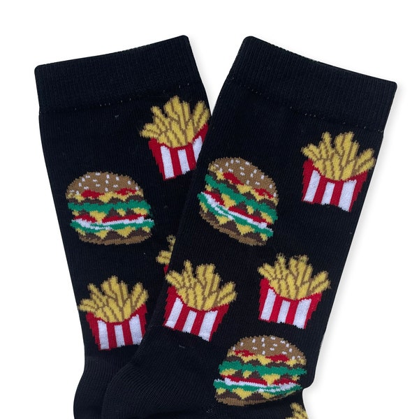 Burger Socks, Burger & Fries Socks, Fast Food Socks, CheeseBurger Socks, Fried Potatoes Socks, Junk Food Socks, Food Socks, Novelty Socks