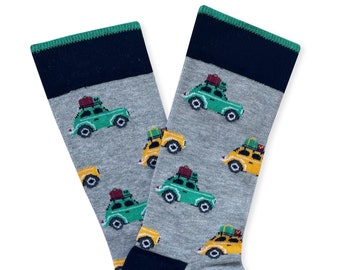 Retro Car Socks, Road Trip Socks, 60's Clothing, 70's Clothing, Retro Gift, Man Socks, Vacation Socks, Camp Gift, Classical Car Gift