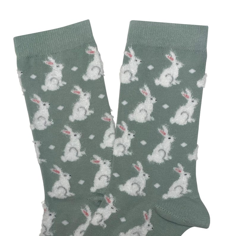 Chaussettes en coton doux en forme de lapin, chaussures duveteuses pour lapin, cadeau de Pâques Sage Green Fluffy