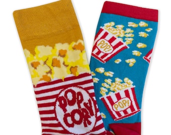 Popcorn Socks, Movie Night Socks, Funny Popcorn Socks, Food Socks, Novelty Socks, Funky Clothing, Popcorn Gift, Cinema Socks, Movie Gift