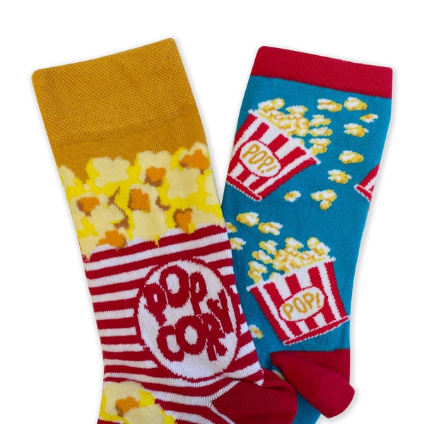 Popcorn Socks, Movie Night Socks, Funny Popcorn Socks, Food Socks, Novelty Socks, Funky Clothing, Popcorn Gift, Cinema Socks, Movie Gift