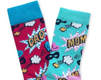 Dad's Socks, Mom's Socks, Cartoon Design Socks, Comics Design Sock, Father Gift, Father's Day Gift, Mother's Day Gift, Funny Socks