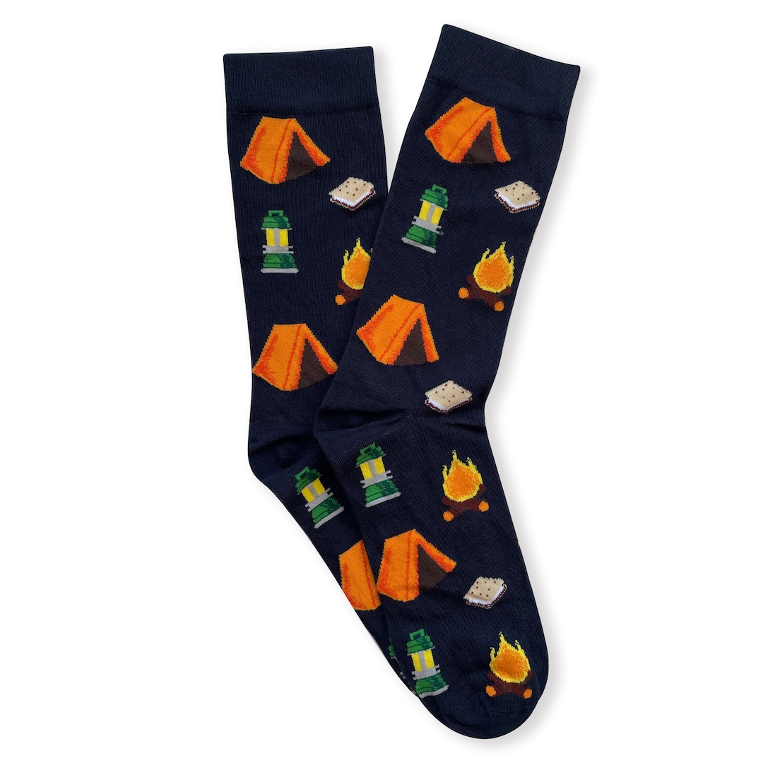 Unique Camp Socks, Camp Flame Socks, Caravan Socks, Camping Socks, Camper Gift, Gift for Him