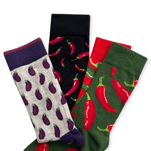 Aubergine Socks, Jalapeno Pattern, Little Eggplant Pattern Socks, Novelty Socks, Pepper Socks, Vegetable Socks, Chef Gift, Farmer Gift