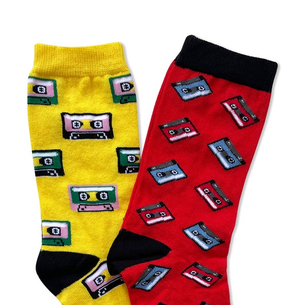 Cassette Design Socks, Tape Socks, 80's Clothing, 90's Clothing, Music Theme Socks, Retro Music Socks, Music Gift, 90's Gift
