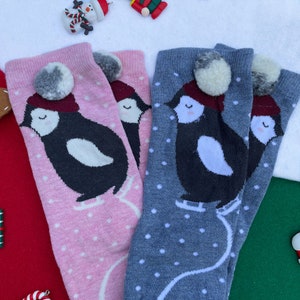 Penguin Socks with Pom pom, Cute Penguin Socks, Winter Theme Socks, Funny Christmas Socks, Socks Gift, Stocking Stuffer, Christmas Gift