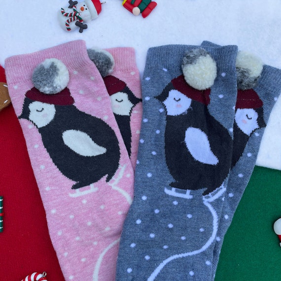 Women Men Christmas Penguins Candy Pattern Athletic Ankle Socks 
