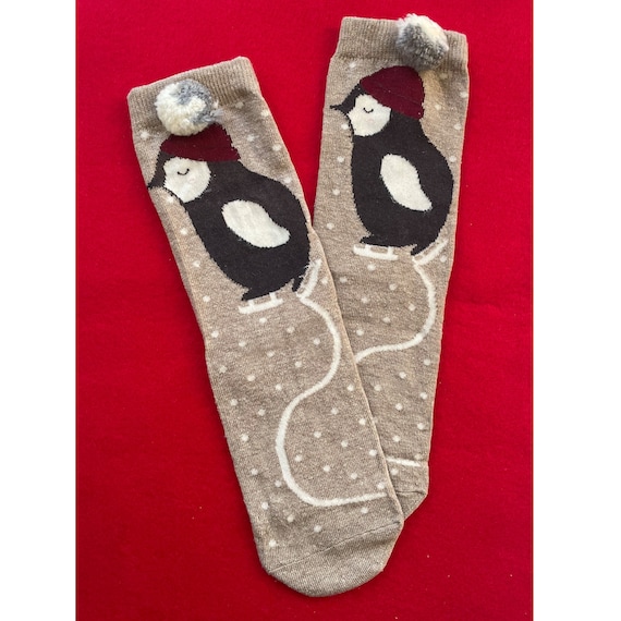 Penguin Socks with Pom pom, Cute Penguin Socks, Winter Theme Socks, Funny Christmas Socks, Socks Gift, Stocking Stuffer, Christmas Gift