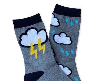 Raining Clouds Socks, Clouds Socks, Weather Socks, Lightning Socks, Funny Socks, Gift For Him, Gift for Her, Christmas Gift, Trainers Socks