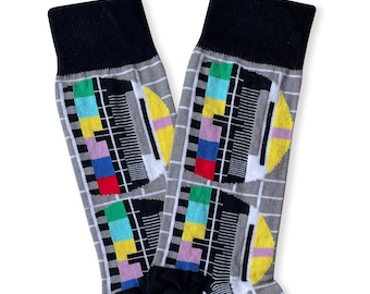 Retro No Signal Screen Socks, 80's Clothing, Retro TV Socks, Unique Socks, Retro Clothing, Gift for Him, Commentator Gift, Christmas Gift