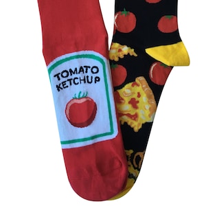 Funny Pizza Socks, Pizza Slice Socks, Ketchup Socks, Fast Food Socks, Gastronomy Socks, Food Beverage Socks, Novelty Socks, Chef Gift