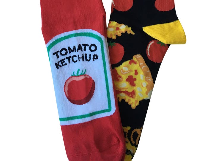 Pizza and Ketchup Novelty Socks, Foodie Gift
