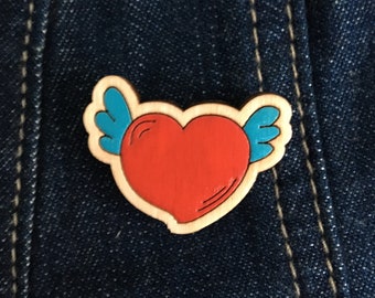 Cute Heart Pin, Handmade Heart Shape Brooches, Winged Heart Badge, Love Gift, Valentines Day gift, Gift for Kids, Christmas Gift