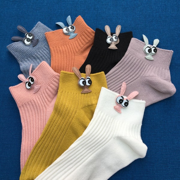 Funny Rabbit Socks, Bunny Socks, Rabbit Ankle Socks, Cute Socks, Happy Socks, Gift for Her - Easter Socks, Funny Eyes Socks