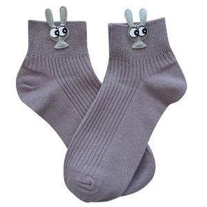 Chaussettes en coton doux en forme de lapin, chaussures duveteuses pour lapin, cadeau de Pâques Lilac Rabbit 3D