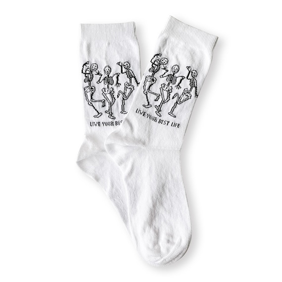 Dancing Skeleton Socks, Dia de Los Muertos Theme Footwear, Mens Womens Sizes