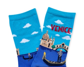 Calcetines de Venecia, Calcetines de la ciudad de Venecia, Regalo de Venecia, Regalo veneciano, Regalo temático italiano, Calcetines venecianos, Ropa de vacaciones en Venecia, Calcetines de góndola,