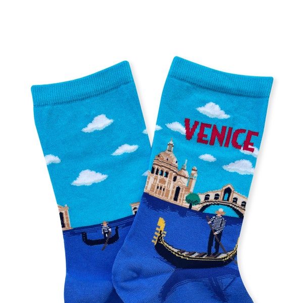 Chaussettes de Venise, chaussettes de ville de Venise, cadeau Venise, cadeau vénitien, cadeau thème italien, chaussettes vénitiennes, vêtements de vacances à Venise, chaussettes gondole,