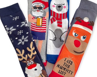 Funny Christmas Socks, Stocking Filler, Christmas Gift for Her, Christmas Theme Towelling socks, Santa Claus Design, Polar Bear, Reindeer