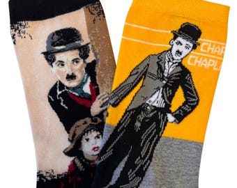 Charlie Chaplin Socks, Charlie Chaplin Design Socks, Charlie Chaplin Gift, Theatre Theme Socks, Theatre Gift, Novelty Socks, Christmas Gift