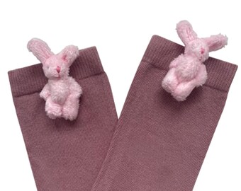 Patched Cotton Rabbit Socks, Easter Theme Footwear, Kids to Adult Sizes