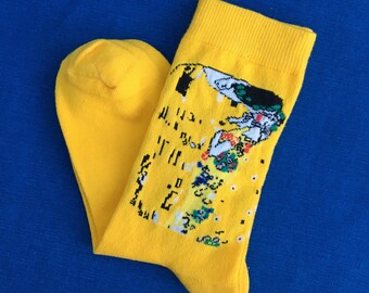Klimt Kiss Socks - The Kiss Socks - Yellow Socks - Art Socks - Trendy Socks - Gift For Her - Gift For Easter - Birthday Gift -Christmas Gift